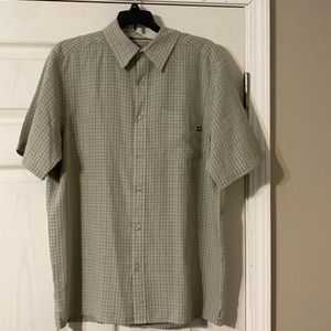 Marmot Short Sleeve Button Front Shirt Brown/Black Check Pattern Size M